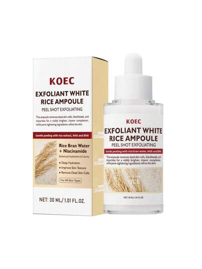 KOEC سيروم تقشير الأرز الأبيض بالقشر للنساء ، مُقشر ناعم للوجه وإزالة خلايا الجلد الميتة لجميع أنواع البشرة، العناية بالبشرة الكورية