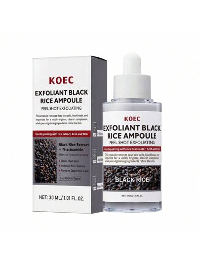 KOEC سيروم الأرز الأسود المقشر للوجه ، سيروم لتقشير الوجه لترطيب والتخلص من خلايا الجلد الميتة ، مستحضر العناية بالبشرة لإملاس ترابط البشرة للنساء