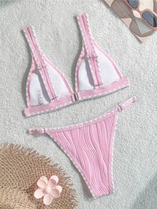طقم تانكيني حريمي Bikinx بدلة السباحة التانكيني ذات الألوان المتداخلة والكشكشة بتصميم للعطلات