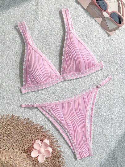 طقم تانكيني حريمي Bikinx بدلة السباحة التانكيني ذات الألوان المتداخلة والكشكشة بتصميم للعطلات