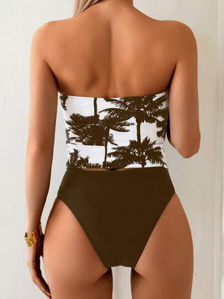 طقم تانكيني حريمي Swim Lushoire إجازة الربيع 2025 مجموعة نسائية 2 قطعة طباعة شجرة النخيل عشوائية، توب قصير مشتمل وشورت سباحة أحادي اللون للشاطئ والإجازة الصيفية الكاجوال، بيكيني