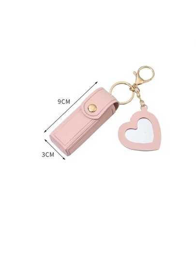 1 قطعة حامل أحمر شفاه من الجلد مع مرآة بشكل قلب، سلسلة مفاتيح للمكياج للنساء. مرآة بشكل قلب لتزيين الظرف الأحمر، حقيبة مكياج متعددة الألوان للنساء، سلسلة مفاتيح بشكل قلب للموضة، محفظة، حقيبة يد، اكسسوارات الحقيبة، حقيبة مستحضرات التجميل، حقيبة مستحضرات ال