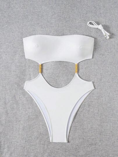 مايوه حريمي قطعة واحدة Swim Chiccia بذلة سباحة أنيقة للنساء مكونة من قطعة واحدة ، مزينة باللؤلؤ، مع ياقة من الدانتيل ولا أحزمة وبتنورة جوانب مفرغة، وأحزمة قابلة للفصل