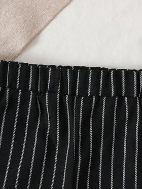 SHEIN 3 قطع ملابس للأطفال الرضع والصغار من الأولاد، طقم بلوزة مخططة باللونين الأبيض والأسود بأسلوب جنتلمان، شورت، وكاب قابل للإزالة، من قطن عالي الجودة
