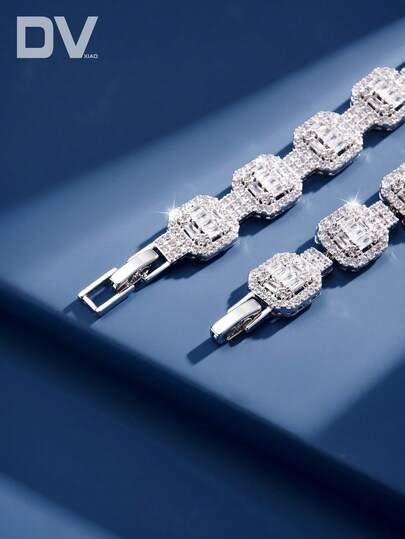 DV JEWELRY قطعة واحدة سوار فاخر مطلي بالذهب الأبيض والزركون، مجوهرات أنيقة للنساء، مناسب للمواعيد، الزفاف، هدية للأم، الحفلات، المناسبات السنوية