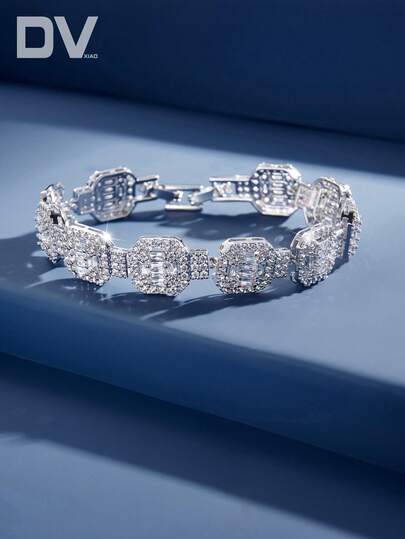 DV JEWELRY قطعة واحدة سوار فاخر مطلي بالذهب الأبيض والزركون، مجوهرات أنيقة للنساء، مناسب للمواعيد، الزفاف، هدية للأم، الحفلات، المناسبات السنوية