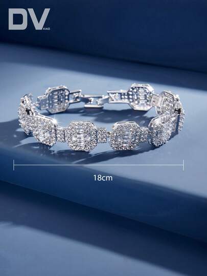 DV JEWELRY قطعة واحدة سوار فاخر مطلي بالذهب الأبيض والزركون، مجوهرات أنيقة للنساء، مناسب للمواعيد، الزفاف، هدية للأم، الحفلات، المناسبات السنوية