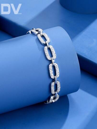 DV JEWELRY 1 قطعة سوار مطلي بالذهب الأبيض للسيدات، مرصع بالزركونيا الفاخر، مجوهرات أنيقة مناسبة للمواعدة والأعراس والحفلات والمناسبات الخاصة