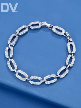 DV JEWELRY 1 قطعة سوار مطلي بالذهب الأبيض للسيدات، مرصع بالزركونيا الفاخر، مجوهرات أنيقة مناسبة للمواعدة والأعراس والحفلات والمناسبات الخاصة