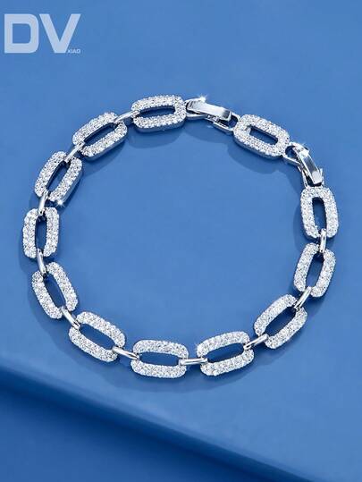 DV JEWELRY 1 قطعة سوار مطلي بالذهب الأبيض للسيدات، مرصع بالزركونيا الفاخر، مجوهرات أنيقة مناسبة للمواعدة والأعراس والحفلات والمناسبات الخاصة