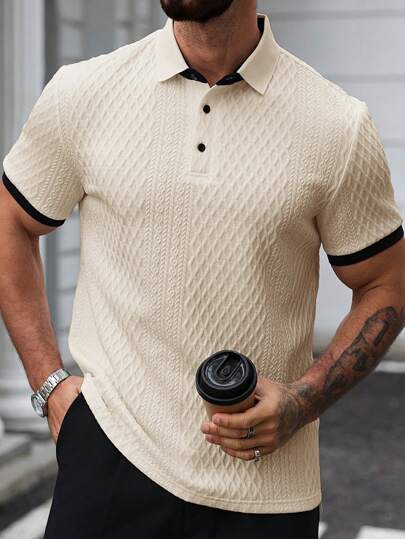 Manfinity CasualCool قميص بولو قصير أكمام طرف اللون الأحادي للرجال، موضة الصيف