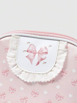 ROMWE Kawaii حقيبة مستحضرات تجميل محمولة ذات سعة كبيرة، بعقدة شريط أبيض من الدانتيل، رقم المنتج 401422
