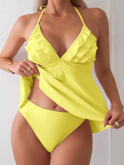 طقم تانكيني حريمي Swim Mod طقم البكيني النسائي الصلب ربطة متفلطح و شرابة ، استخدام شاطئي صيفي