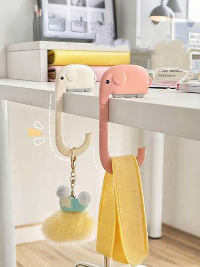 أثاث مكتبي قطعة واحدة من خطاف الحائط مضاد للانزلاق بتصميم الباندا والفيل والقط ذو الطلاء الفولاذي المقاوم للصدأ، بشكل بيضاوي مصنوع من البلاستيك، يأتي مع حقيبة تركيب رف متدلي وملحقات