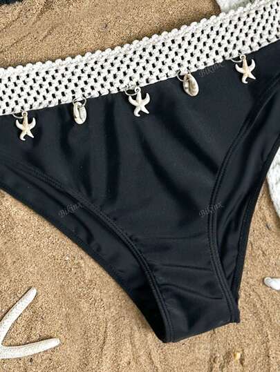Bikinx مجموعة بكيني مع نقشات وأشرطة مطرزة، كوب مثلث، وتفاصيل من الدانتيل للسيدات، للشاطئ والإجازات