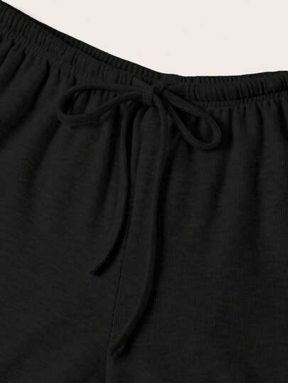 SHEIN EZwear بناطيل نسائية كاجوال واسعة الساق مصنوعة من قماش مضفر ملون