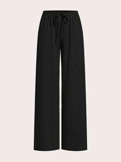 SHEIN EZwear بناطيل نسائية كاجوال واسعة الساق مصنوعة من قماش مضفر ملون