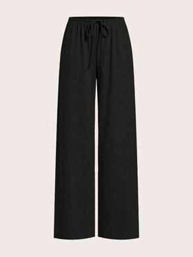 SHEIN EZwear بناطيل نسائية كاجوال واسعة الساق مصنوعة من قماش مضفر ملون