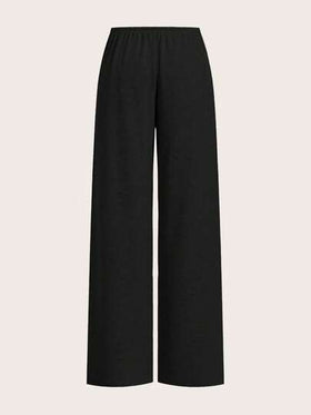SHEIN EZwear بناطيل نسائية كاجوال واسعة الساق مصنوعة من قماش مضفر ملون