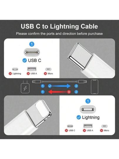 كابل شاحن سريع نوع C إلى Lightning، متوافق مع 14 13 12 11/Mini Pro XR Xs Max X SE 8 7 6 Plus/iPad/iPod