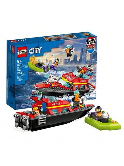LEGO طقم كتل البناء لقارب الإنقاذ والإطفاء لوجو 60373 للأطفال