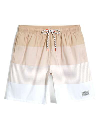 Manfinity Swimmode بنطلون سباحة رجالي مطبع بتصميم شاطئ القصير مع رباط سحب
