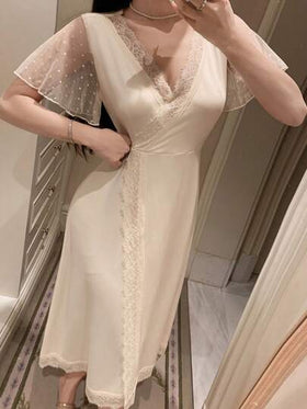 DAZY فستان منزلي نسائي من الشبك المنقط بتصميم الرقعة المحبوكة رمضان