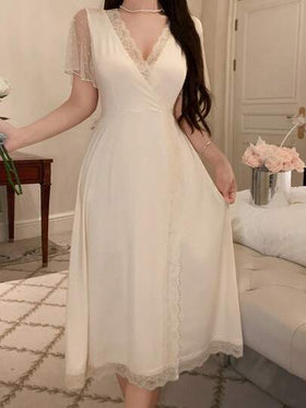 DAZY فستان منزلي نسائي من الشبك المنقط بتصميم الرقعة المحبوكة رمضان