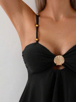 طقم تانكيني حريمي Swim Chiccia 2 حبة/مجموعة بيكيني إطار معدني وقواقع قهوة أنيق لموسم الأجازات، ملابس شاطئ