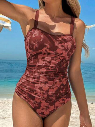 طقم تانكيني حريمي Swim Lushoire مجموعة من 2 قطعة من الأعلى محصور بأزهار وسبطانة وبيكيني عالي الخصر مطبوع ، ملابس سباحة مجموعة صيفية