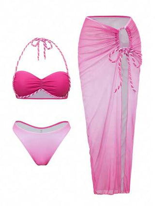 Swim SXY بدلة سباحة نسائية مكونة من 3 قطع: شورت سباحة ضيق عالي القطع بتصميم عطلة صيفية وألوان سادة ، وتنورة شاطئية مصمتة مع شق على الجانب