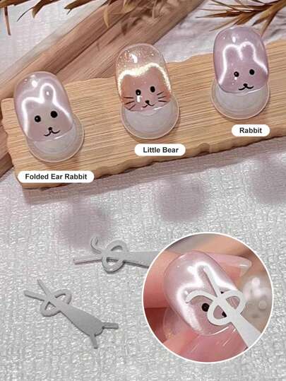 Beautizon Nailartlab 1 قطعة / 2 قطعة / 4 قطع أداة 4 في 1 قطط الشعر القوية ، أداة مانيكير متعددة الوظائف لتطبيق جل الطلاء المزخرف بنقش العين القطة أو الأزهار أو الأرنب أو الدب للاستخدام المنزلي DIY