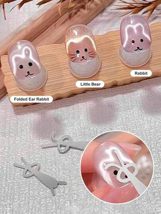 Beautizon Nailartlab 1 قطعة / 2 قطعة / 4 قطع أداة 4 في 1 قطط الشعر القوية ، أداة مانيكير متعددة الوظائف لتطبيق جل الطلاء المزخرف بنقش العين القطة أو الأزهار أو الأرنب أو الدب للاستخدام المنزلي DIY