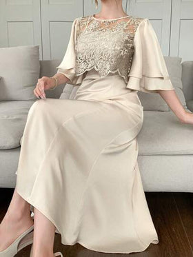 DAZY فستان ساتان مطرز بالدانتيل بتصميم ذيل الحوت مع رداء قصير للنساء، ملابس نسائية، فساتين نسائية كاجوال، فساتين عيد ميلاد للنساء، ملابس صيفية للنساء، فساتين زفاف للنساء