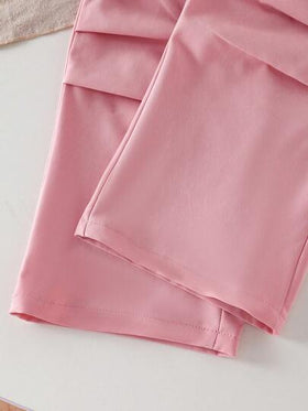 Elladie kids طقم بنطلون كارجو مزين بالترتر الوردي مع توب كنزة بياقة قصيرة بيضاء للفتيات، ملابس صيفية عصرية قطعتين