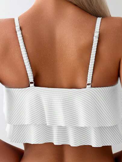 Swim Mod مجموعة سباحة نسائية مكونة من 2 قطعة، بيكيني علوي بشريرة وبيكيني سفلي مثلثي، لون واحد بسيط ومتعدد الوظائف