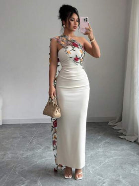 Elenzga فستان نسائي ضيق مطرز باللون الأسود مقطوع الظهر مع شق