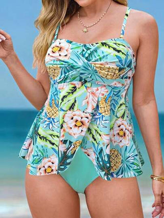 طقم تانكيني حريمي Swim Lushoire طقم ملابس علوية كاجوال بدون أكمام برقبة مضفرة وبتنورة مكسرة وبكيني سادة للنساء للشاطئ والعطلات