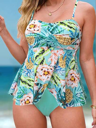 طقم تانكيني حريمي Swim Lushoire طقم ملابس علوية كاجوال بدون أكمام برقبة مضفرة وبتنورة مكسرة وبكيني سادة للنساء للشاطئ والعطلات