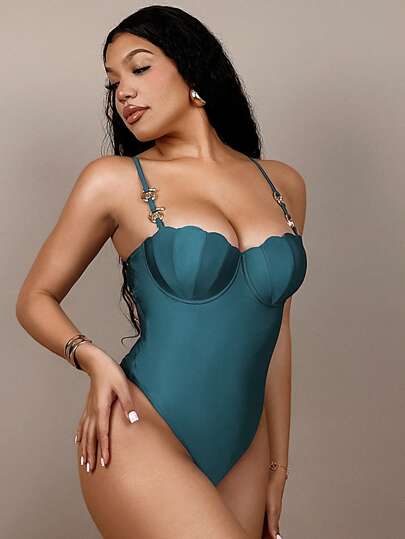 مايوه حريمي قطعة واحدة Swim SXY بذلة السباحة الأنيقة للنساء ذات الشكل المحدب باللون الواحد مع أشرطة قابلة للتعديل، بذلة سباحة أنيقة وعصرية من قطعة واحدة