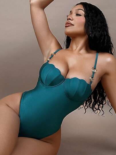 مايوه حريمي قطعة واحدة Swim SXY بذلة السباحة الأنيقة للنساء ذات الشكل المحدب باللون الواحد مع أشرطة قابلة للتعديل، بذلة سباحة أنيقة وعصرية من قطعة واحدة