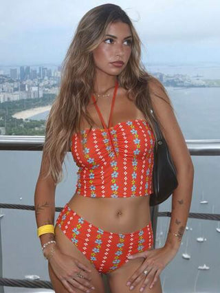 طقم تانكيني حريمي Bonvoyette ملابس علوية بيكيني طقم السباحة ملون بالزهور والشرائط، بحمالات رفيعة، أنيق وأنثوي للسيدات