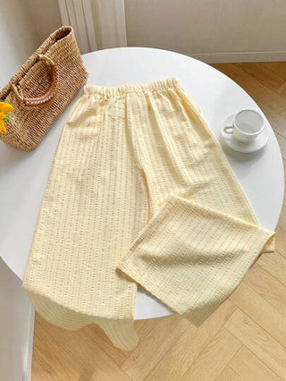 Comfortcana بنطلون كاجوال فضفاض للنساء بخطوط كريمي أصفر للصيف، مناسب للعطلات