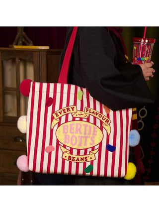 أدوات مكتبية ومدرسية Harry Potter حقيبة قماشية لمنتج حلوى "بيرتي بوت's ذو نكهات متنوعة" لعاشقي هاري بوتر، بتصميم بألوان شريطها متباينة بجانب كرات الفرو الملونة، حقيبة يد كبيرة السعة مع كرات فرو الأرنب الفوشيه، حقيبة أنيقة وعملية لهدايا المعجبين