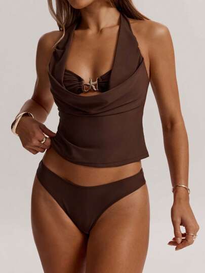 طقم تانكيني حريمي Swim Chiccia ملابس علوية عريض الفتحة للرقبة للنساء بتصميم سلسلة نجوم البحر
