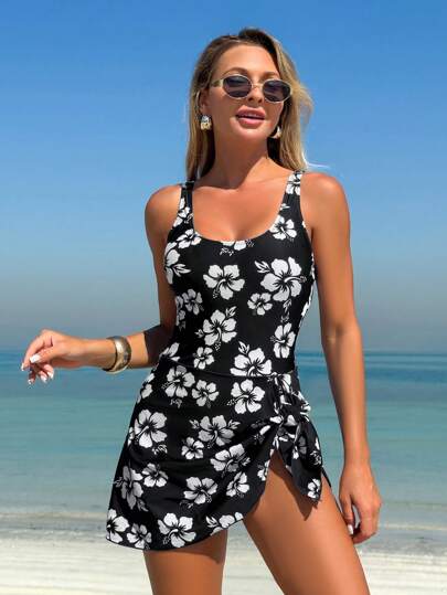 Swim Lushoire قطعة واحدة ملابس سباحة طباعة زهرية قطعة واحدة للنساء لرحلة الشاطئ