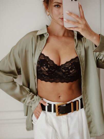 LUVLETTE ملابس داخلية نسائية للراحة والمنحنيات، صدرية بالكونيت مرفوعة وسلكية قابلة للتنفس، سوستة سكسية غير مبطنة من الدانتيل الأسود والأناقة والشبك، حمالة صدر مصغرة للعرائس
