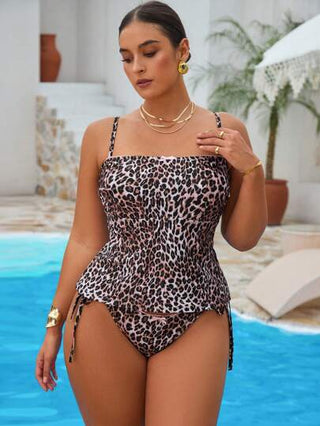 Swim Vcay مجموعة بدلة سباحة تنكي للنساء المقاسات الكبيرة ذات طبعة فهد