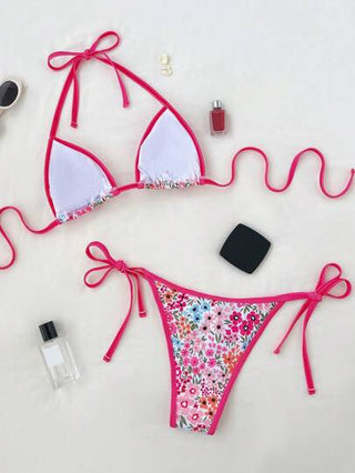 طقم تانكيني حريمي Swim Mod بيكيني من طقم تانكيني ربطة رقبة مع طبعة زهور مبعثرة للنساء