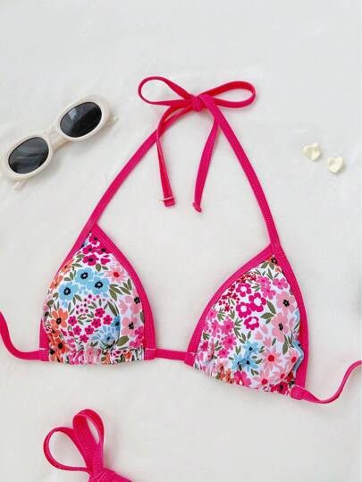طقم تانكيني حريمي Swim Mod بيكيني من طقم تانكيني ربطة رقبة مع طبعة زهور مبعثرة للنساء